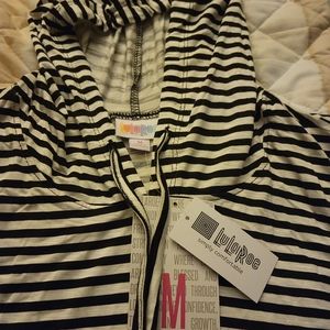 Medium black and white striped sleeveless hoodie
